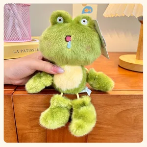 Cute mini dangling frog plush toy keychain and bag pendant, soft stuffed doll ornament for keys.