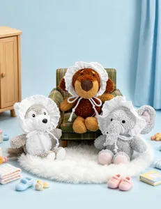 Peluche di animali carini con ciondolo cappello di pizzo, morbida bambola regalo per bambini.