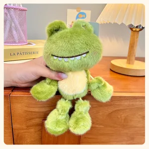 Cute green plush frog keychain dangling legs plushie toy bag pendant accessory aesthetic.