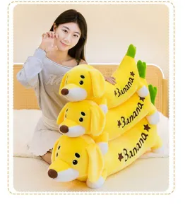 Adorable oreiller peluche chien banane, long coussin en peluche douce pour dormir et decoration.