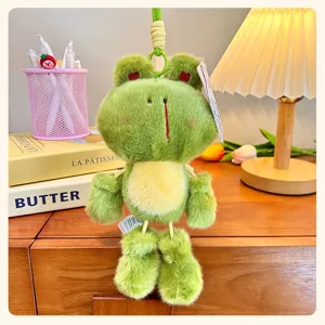 Cute mini dangling leg frog plush toy keychain bag pendant soft green frog doll accessory.