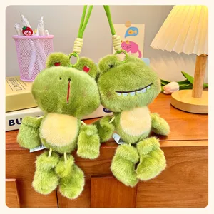 Cute mini dangling leg frog plush doll keychain bag pendant fluffy frog toy accessory