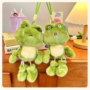 Cute mini plush frog keychain dangling legs soft doll bag pendant for daily cute accessories