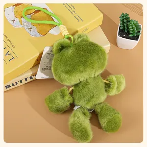 Green plush frog keychain cute dangling leg doll bag pendant mini stuffed animal charm for backpack