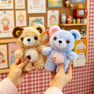 Button Bear Plush Toy Bag Pendant For Women Girls Cute Patchwork Teddy Bear Plushie Keychain Backpack Charm Gift Ornament