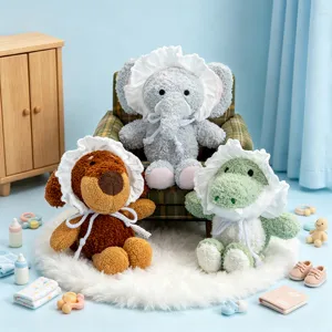 Simpatico Portachiavi in Peluche di Animali Elefante Bassotto Cane Coccodrillo Lupo Peluche Con Cappello di Pizzo Ornamento da Appendere per Zaino Piccolo Regalo