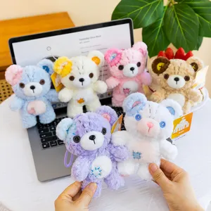 Cute button bear plush toy bag pendant keychain hanging ornament fluffy stuffed animal gift.