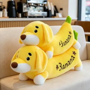 Oreiller de Sommeil Créatif Chien Banane Longue Peluche Douce Poupée Animale Rembourrée Coussin de Lit Décoration Maison