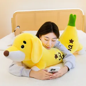 Oreiller long en peluche chien banane créatif jolie poupée compagnon de sommeil
