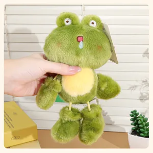 Cute mini dangling leg frog plush toy keychain bag pendant soft stuffed doll gift for kids