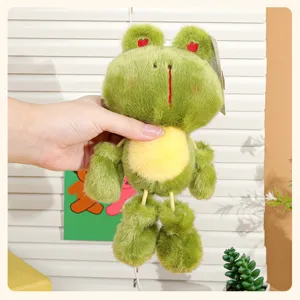 Cute mini plush frog pendant keychain doll bag charm with dangling legs for daily decoration.