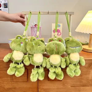 Cute Mini Dangling Leg Frog Prince Plush Toy Keychain Funny Expression Soft Stuffed Animal Bag Charm For Kids Friends Gift