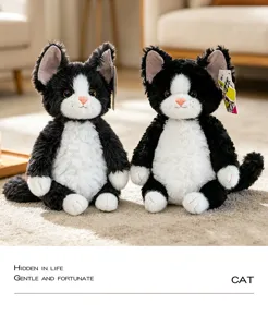 Black and white cat plush toy cute kitten stuffed animal soft companion doll for kids gift
