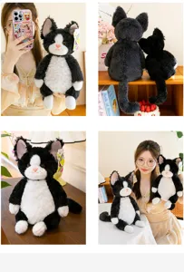 Cute Devon Rex cat plush toy black and white doll soft hugging pillow gift for kids