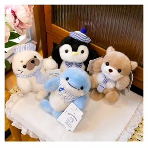 Cute cartoon plush toy doll set featuring seal, penguin, dolphin and bear with sailor style.