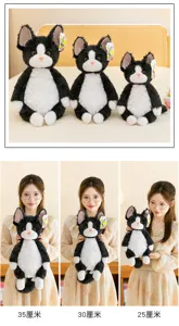 Cute Devon Rex plush cat doll black kitten stuffed animal toy kids birthday gift pillow