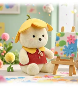 Cute flower bear plush toy doll with easel, soft stuffed animal gift for kids and girls.