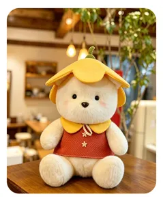 Cute flower bear plush toy detailed view, soft stuffed animal doll wonderful gifts.