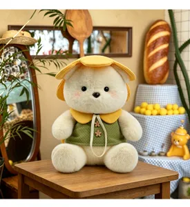 Cute flower hat plush bear toy soft huggable teddy bear doll for kids and girls holiday gift