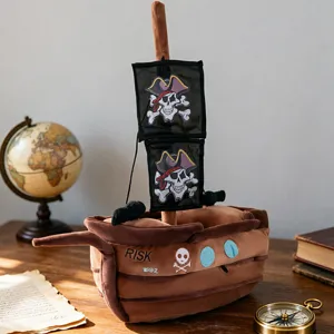 Creative Pirate Ship Plush Toy Soft Sailing Boat Stuffed Animal Cartoon Nautical Decor Boys Birthday Gift Desktop Ornament