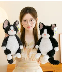 Cute Devon Rex black cat plush toy, soft stuffed animal doll, perfect companion gift for kids.