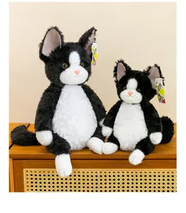 Cute black and white cat plush toy soft stuffed animal pillow kids birthday gift companion doll
