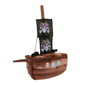 Creative pirate ship plush toy doll featuring sails and skull embroidery for boys gift.