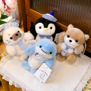 Cute Animal Plush Toy Sea Otter Penguin Seal Dolphin Sailor Style Soft Stuffed Doll Desk Companion For Kids Adults