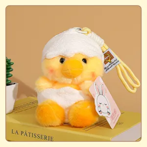 Lindo colgante de peluche de pollito amarillo con diseño de cáscara de huevo, llavero suave.