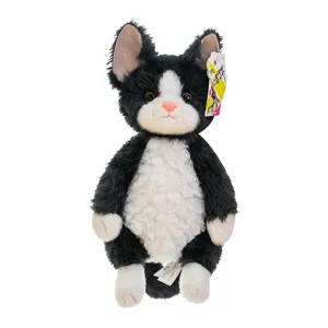 Cute black and white cat plush toy soft stuffed animal pillow for kids birthday gift.