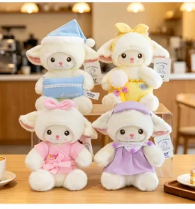 Cute plush lamb toy set, soft stuffed sheep animal dolls with lovely outfits, kids gift.