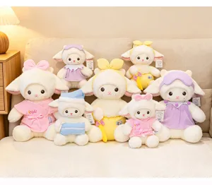 Cute couple sheep plush toys set, soft stuffed animal doll for children and girlfriend gift.