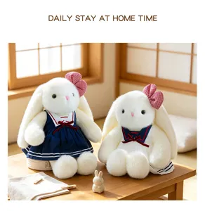 Cute lop-eared bunny plush toy sailor dress stuffed rabbit doll gift for kids home decor