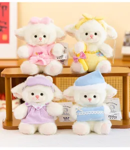 Cute plush sheep stuffed dolls set in sleepwear, soft animal toys for kids and gift 4pcs