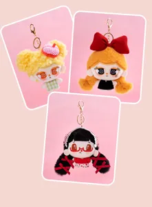 Cute cartoon little girl plush doll keychain pendant, fluffy bag charm for girls and kids.