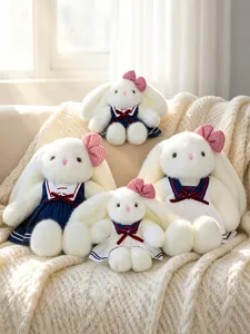 Cute lop-eared plush rabbit toy set in sailor dress, soft stuffed doll gift for kids.
