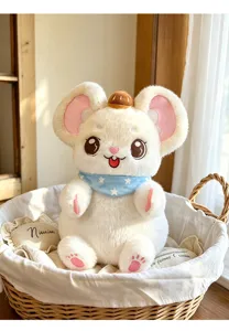 Lindo juguete de peluche de ratón de castaña dulce con bufanda de estrellas, muñeca suave de regalo.