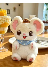 Lindo peluche de ratón castaña, suave muñeco de peluche con bufanda estrellada para niños.
