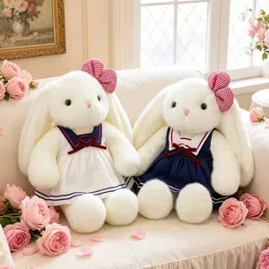 Cute Long Ears Lop Rabbit Plush Toy Sailor Dress Bunny Stuffed Animal Soft Long Plush Doll Throw Pillow For Kids Gift