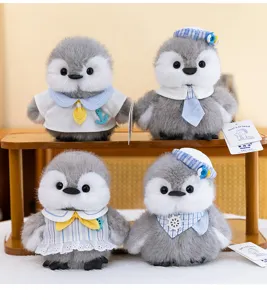 Schattige grijze pinguïn pluche speelgoed met matrozenpak zachte knuffel pop decoratie