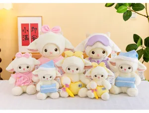 Cuddle up with this adorable set of plush sheep dolls, featuring cute sleeping caps and pillows.