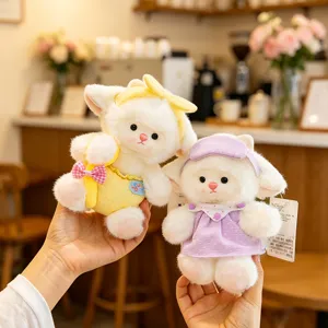 Cute couple sheep plush toys set, soft stuffed lamb dolls with outfits for kids gifts.