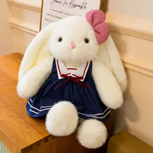 Cute lop-eared rabbit plush toy in dark blue sailor dress soft stuffed doll gift for kids