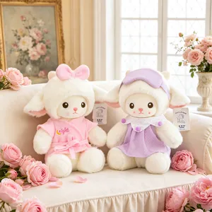 Cute couple sheep plush toys set, soft stuffed animal doll with cute clothes, ideal gift for kids.