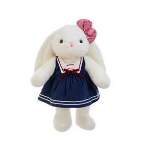 Cute long-eared rabbit plush toy stuffed doll wearing a sweet sailor dress for kids gift.