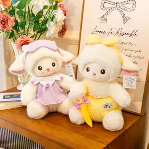 Cute couple sheep plush toys, soft stuffed animal dolls with dress and sleep mask for gift.