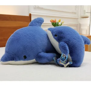 Cute blue dolphin plush toy set, soft stuffed animal doll for kids, sofa bed sleeping pillow