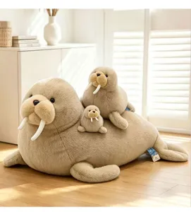 Cute walrus plush toy set soft stuffed animal pillow kids gift home decor 3pcs set