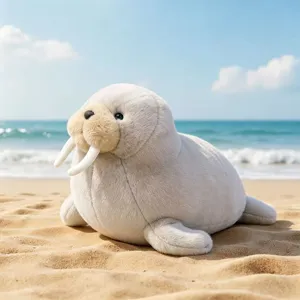 Cute realistic walrus plush toy simulation animal doll soft hugging pillow for kids gift