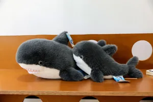 Large simulation shark plush toy, cute marine animal stuffed doll, soft gift for kids.